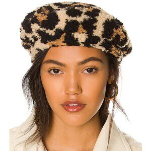 Brixton Fiddler Beret Cap Hat Sherpa Leopard Animal Print MEDIUM NEW